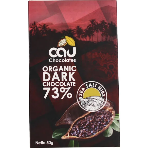 Organic Dark Chocolate 73% with Sea Salt Nibs- 50 gr