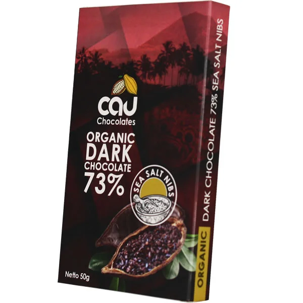 Organic Dark Chocolate 73% with Sea Salt Nibs- 50 gr - Image 2