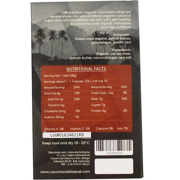Organic Dark Chocolate 73% with Sea Salt- 50 gr - Image 3