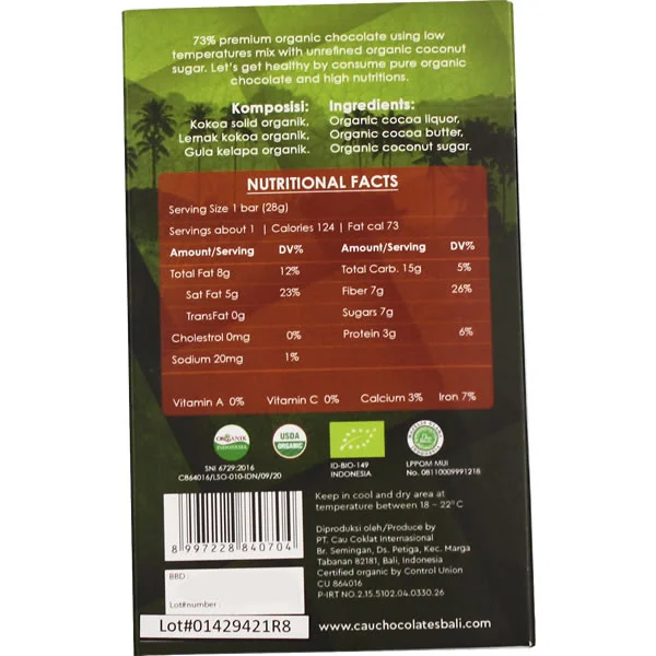 Organic Dark Chocolate 73% - 50 gr - Image 3