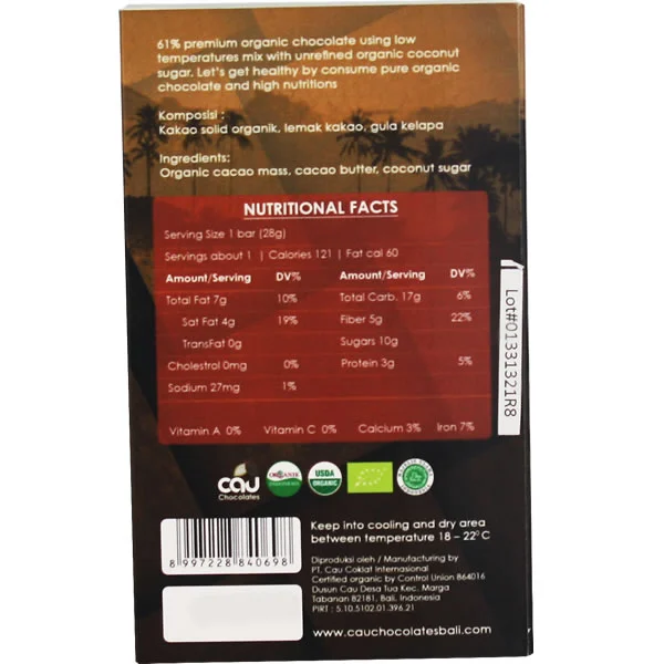 Organic Dark Chocolate 61% - 50 gr - Image 3